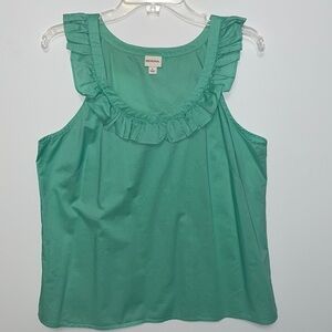 MERONA, Mint Green, Sleeveless Top, Ruffle Neck Line, Size Large